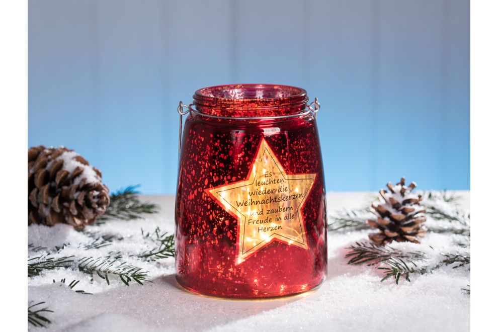Metall Windlicht für Stern Glas aus mit rot Weihnachten glänzend Henkel