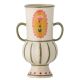 Bloomingville Vase ODINA Creme Henkel und Streifen in Grün 21 cm hoch Blumenmotiv handbemalt Gelb Rosatöne Blumenvase Nr 82061352